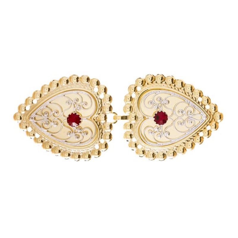 Spenne forgylt/hvit, med rød stein, syhull