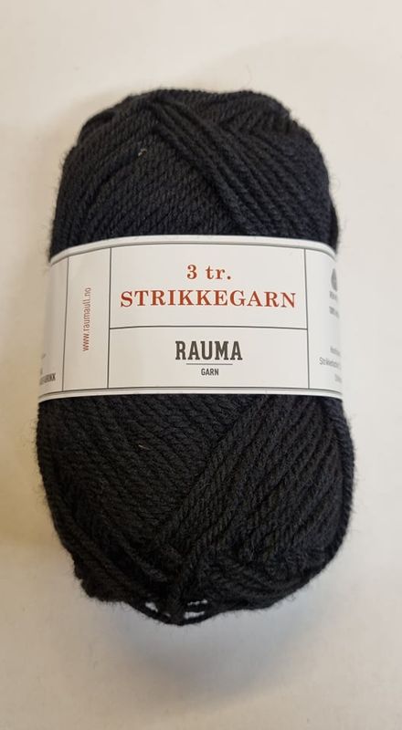 Rauma 3 tråds strikkegarn 136 svart 