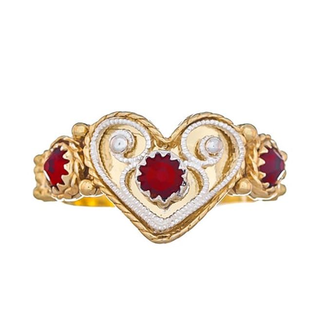 Hovedbilde Bunadsring, 761 520 forgylt m/filigran og røde ...