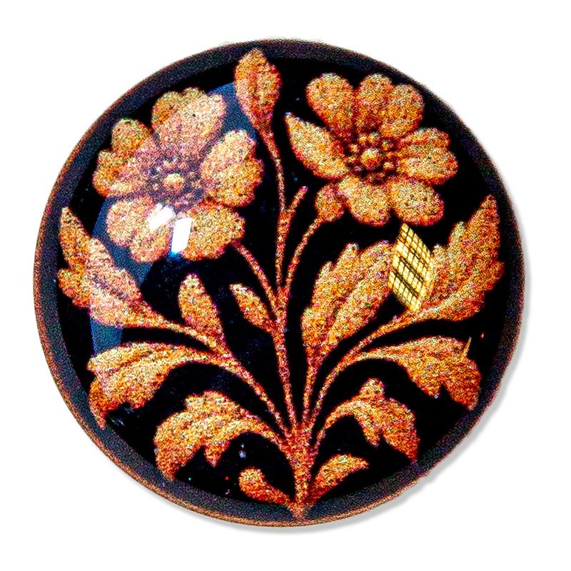 Sort plastknapp m/brune blomster 18mm