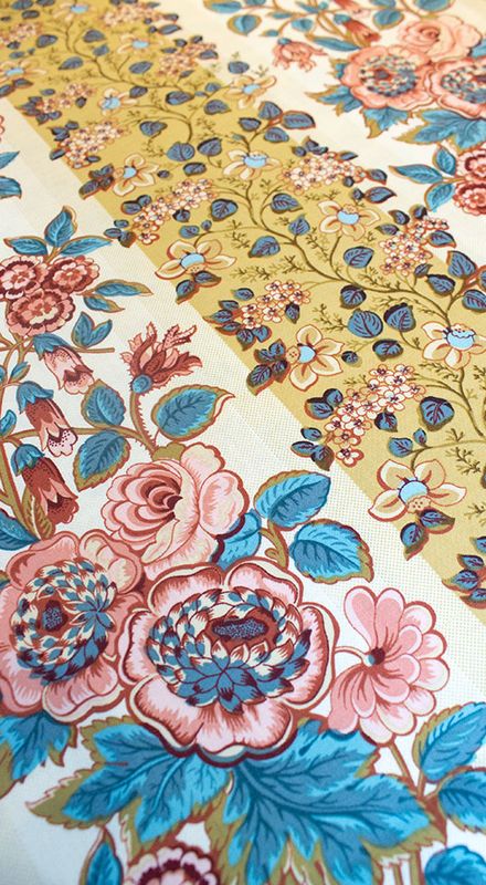 Bomullslerret Storblomstret turkis/gul